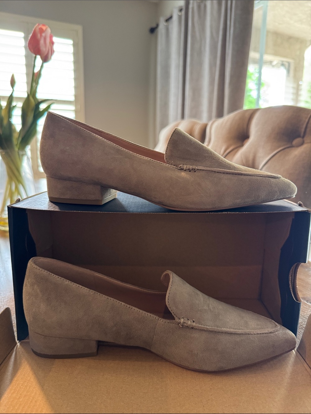 Cole Haan Taupe Suede Pointed-Toe Loafers - Picture 4 of 6